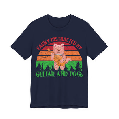Unisex T Shirt Jersey Short Sleeve Tee Guitar And Dogs Crew Neck Black