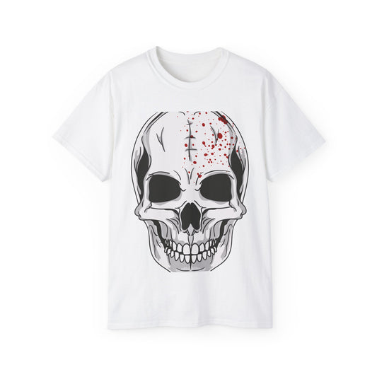 Black, White T Shirt White Skull Illustration Ultra Cotton Tee Calavera Skull Halloween Skull Happy Halloween Face Head