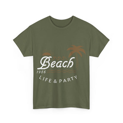 Men T-Shirt Short Sleeve Heavy Cotton Tee Beach Life And Party, S to 2XL