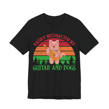 Unisex T Shirt Jersey Short Sleeve Tee Guitar And Dogs Crew Neck Black