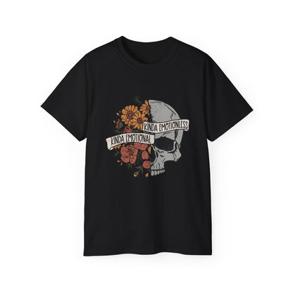 Kinda Emotional, Kinda Emotionless, Skull Lovers T-shirt, Skull T-shirt, Birthday Gift Short Sleeve Tee White, Black, Ash, Sand, Charcoal