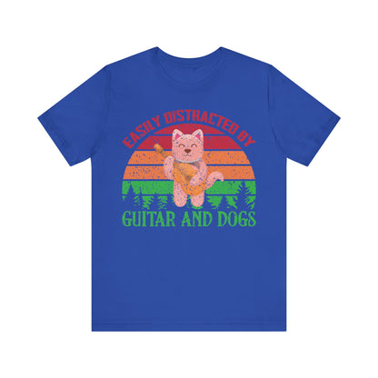 Unisex T Shirt Jersey Short Sleeve Tee Guitar And Dogs Crew Neck Black